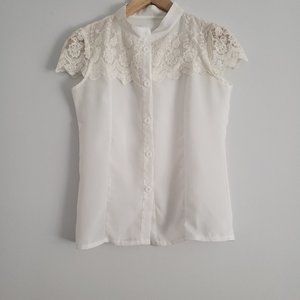 Womens Victorian Lace White Top
